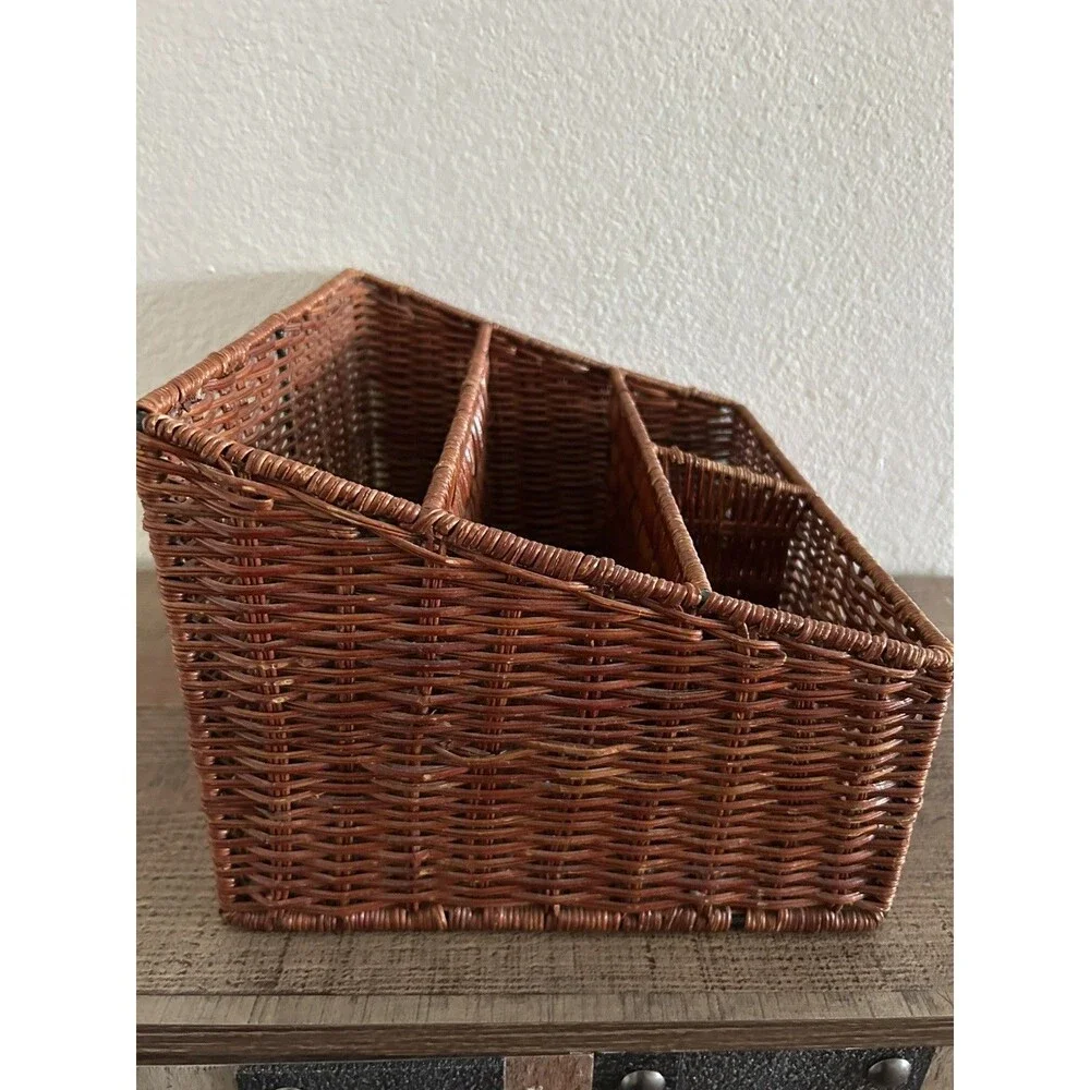 Vintage Rustic Wicker Rattan Desk Mail Organizer work Office Cottagecore Boho